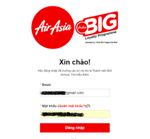 Đăng nhập tài khoản AirAsia Big